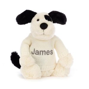 Bashful Black & Cream Puppy with Personalized Cream Jumper
