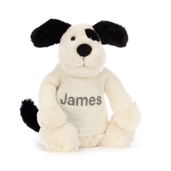 Bashful Black & Cream Puppy with Personalized Cream Jumper