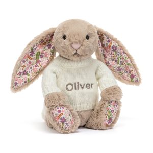 Blossom Beige Bunny 'Petal' with Personalized Cream Jumper