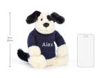 Bashful Black & Cream Puppy with Personalized Navy Jumper