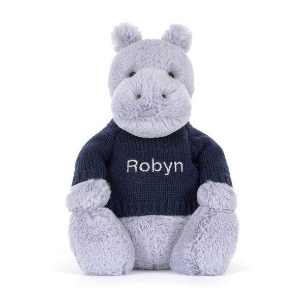 Bashful Hippo with Personalized Navy Jumper