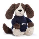Bashful Fudge Puppy with Personalized Navy Jumper