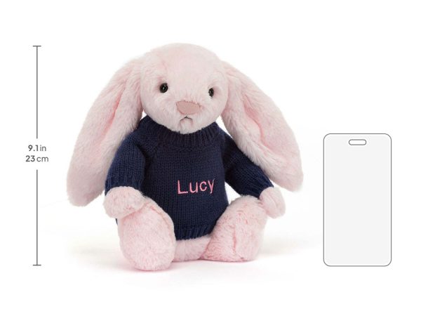 Bashful Pink Bunny with Personalized Navy Jumper