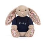 Blossom Beige Bunny 'Petal' with Personalized Navy Jumper