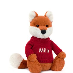 Bashful Fox Cub with Personalized Red Jumper