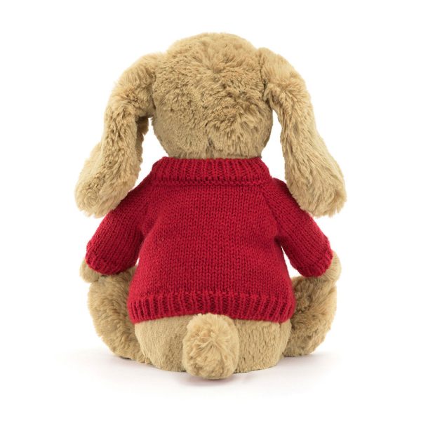 Bashful Toffee Puppy with Personalized Red Jumper