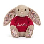 Blossom Beige Bunny 'Petal' with Personalized Red Jumper