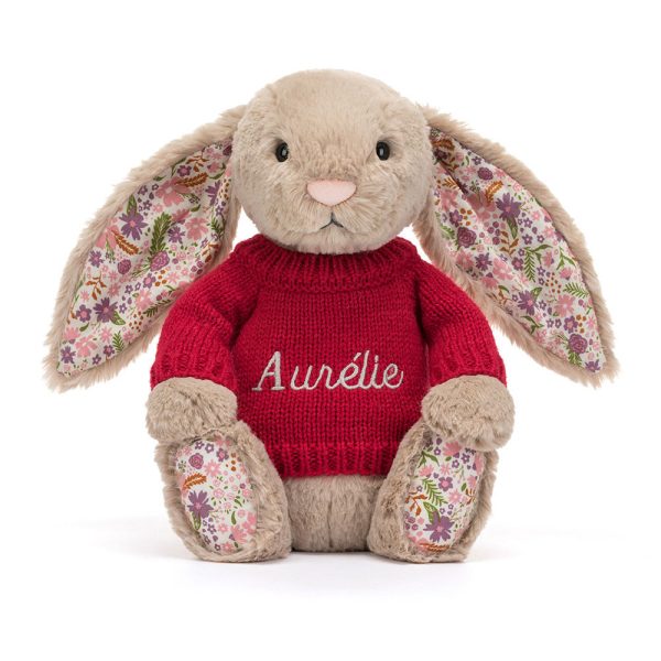 Blossom Beige Bunny 'Petal' with Personalized Red Jumper