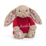 Blossom Beige Bunny 'Petal' with Personalized Red Jumper