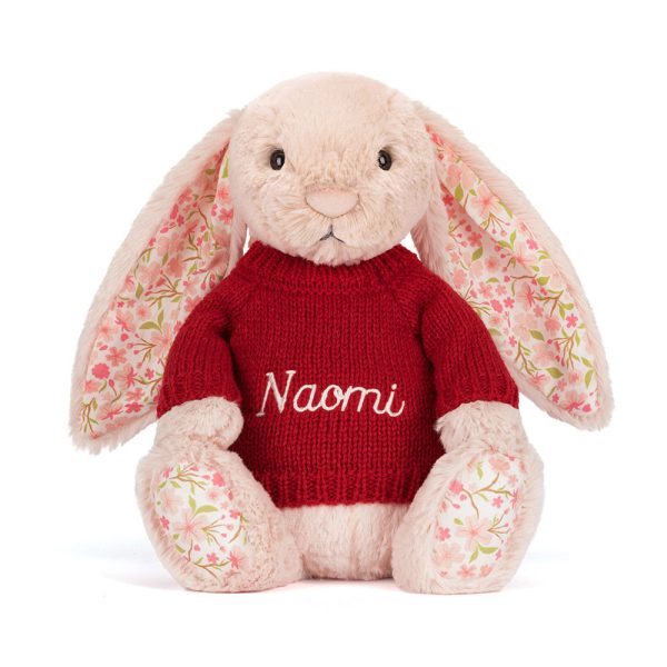 Blossom Blush Bunny 'Cherry' with Personalized Red Jumper